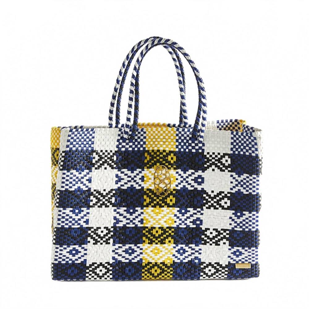 NEW LOLA'S BAG women's travel handmade tote bag with clutch in blue/yellow